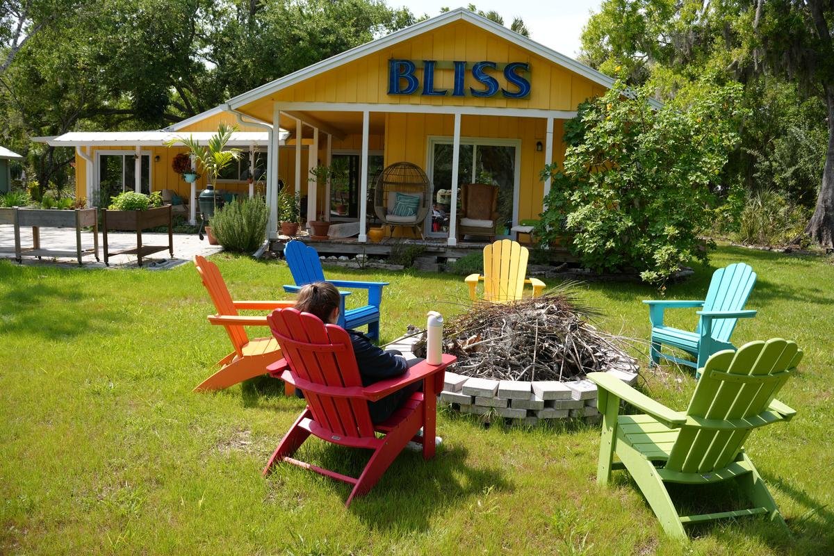 Moore Bliss Farm farmhouse and fire pit area